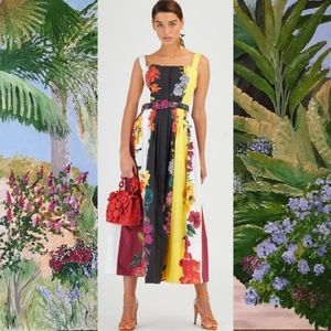 $2,190 OSCAR DE LA RENTA IVORY MULTI  FLORAL MIDI DAY DRESS US 4